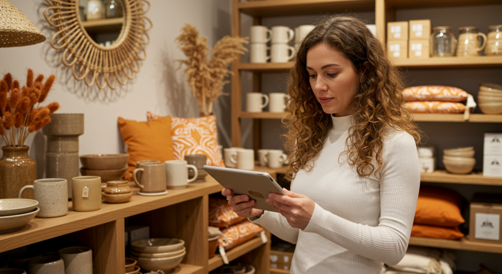 Retail manager checking inventory levels using Tablet POS