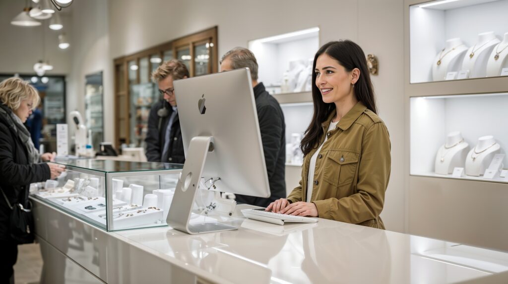 Jewelry POS dashboard on a Mac showing product inventory