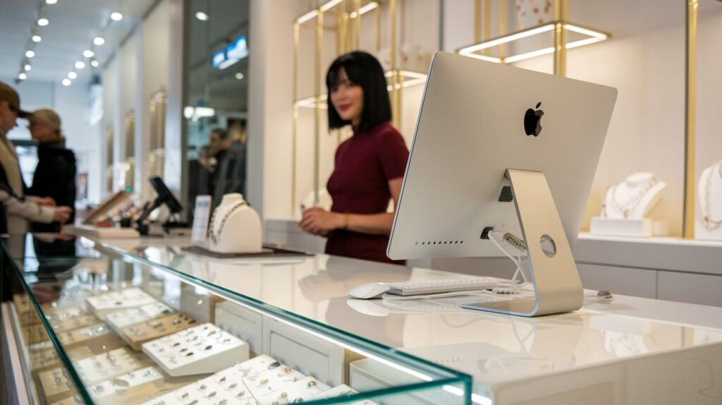 Jewelry POS dashboard on a Mac showing product inventory