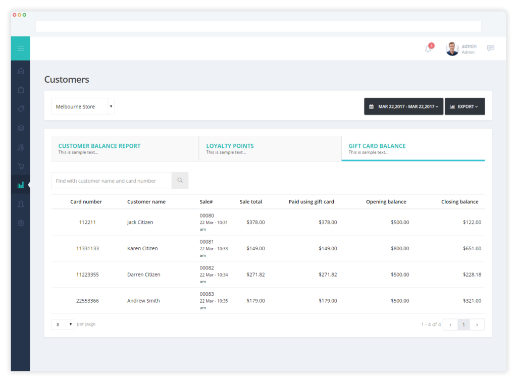 Track transactions with gift cards reporting